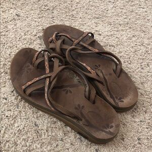 Chaco Brown Floral-Print Strappy Sandals with Copper Accent